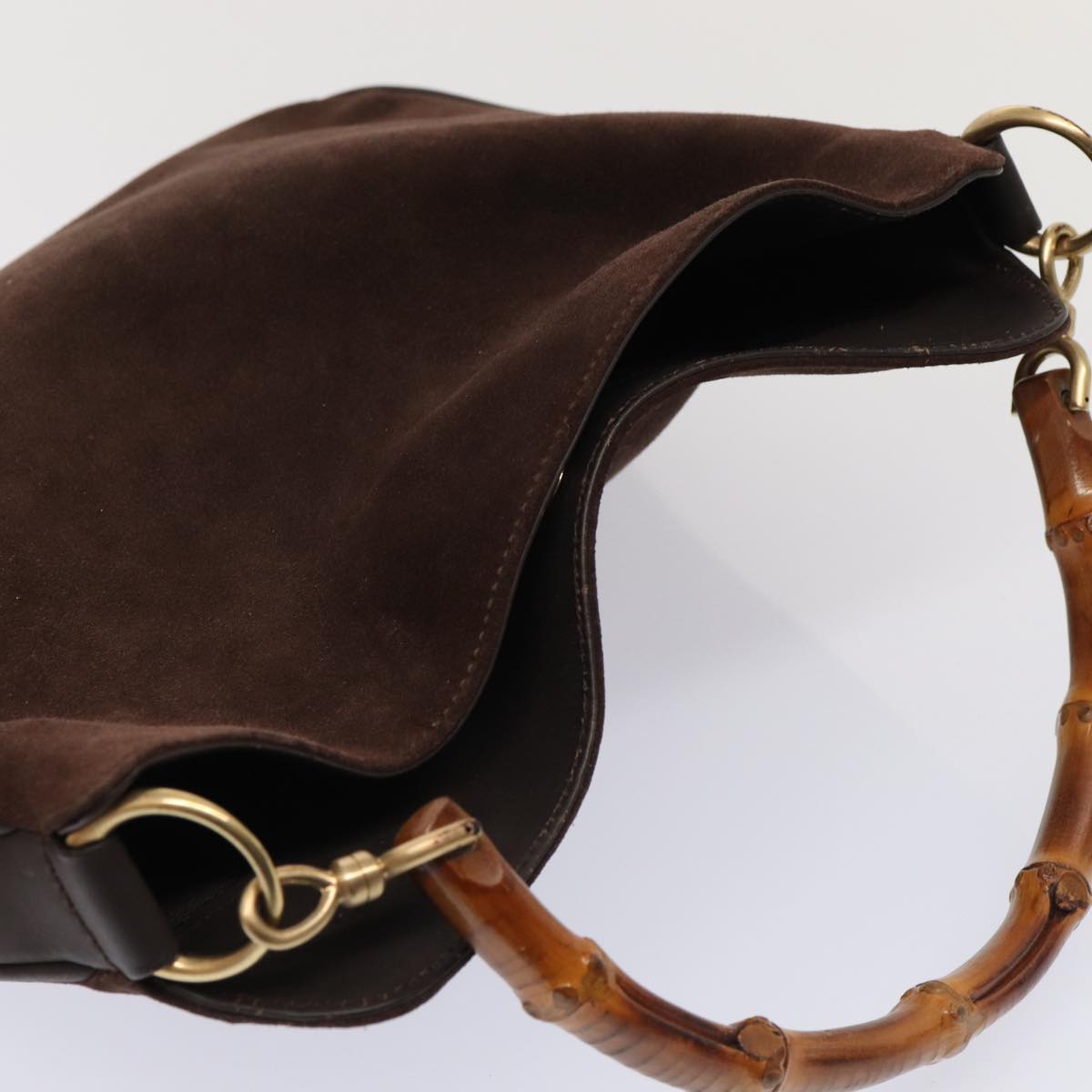 GUCCI Bamboo Shoulder Bag Suede 2way Red Gold 001 1705 1638 86649