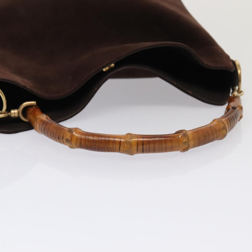 GUCCI Bamboo Shoulder Bag Suede 2way Brown Gold 001 1705 1638 86649