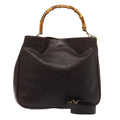 GUCCI Bamboo Shoulder Bag Leather 2way Black Gold 86650