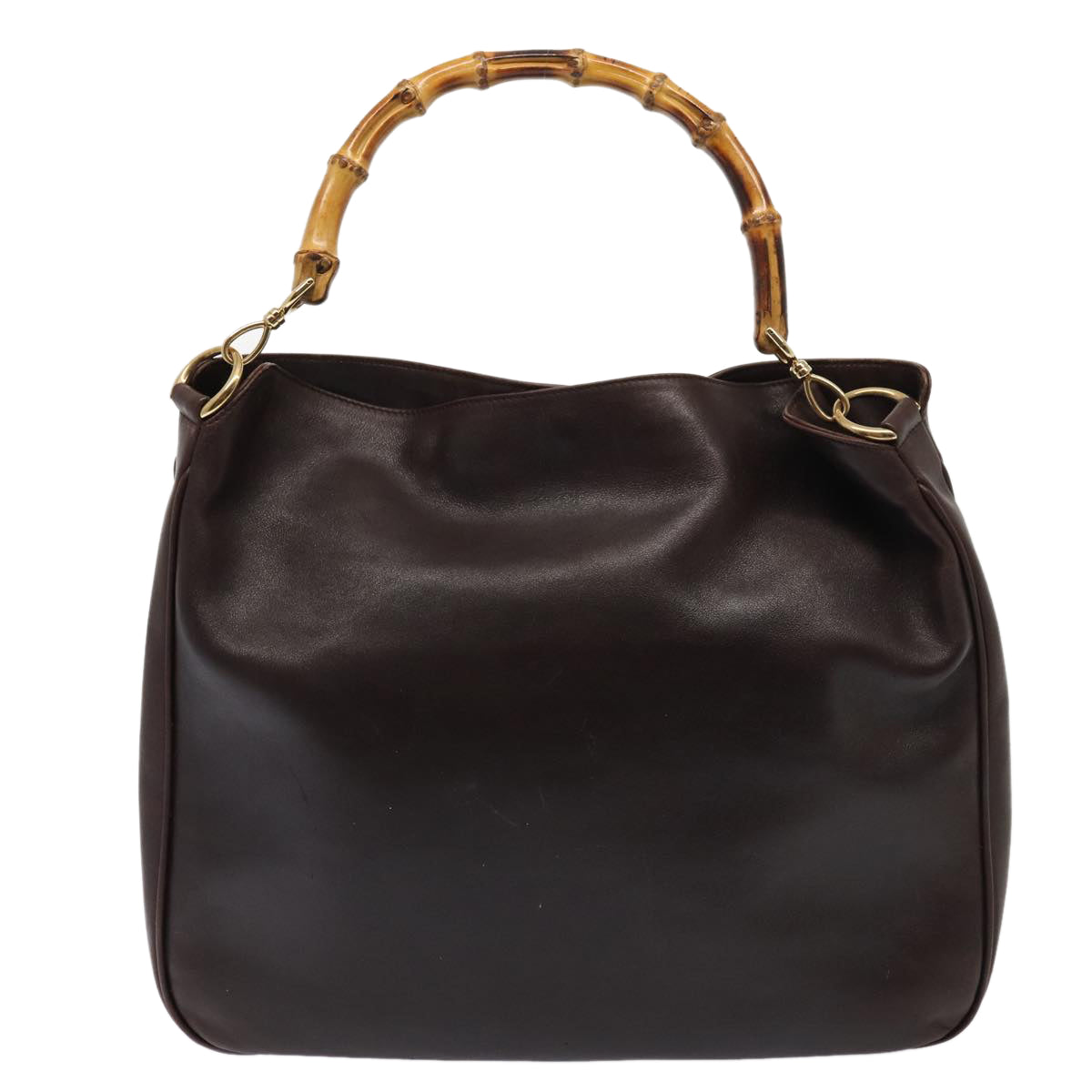GUCCI Bamboo Shoulder Bag Leather 2way Black Gold 86650