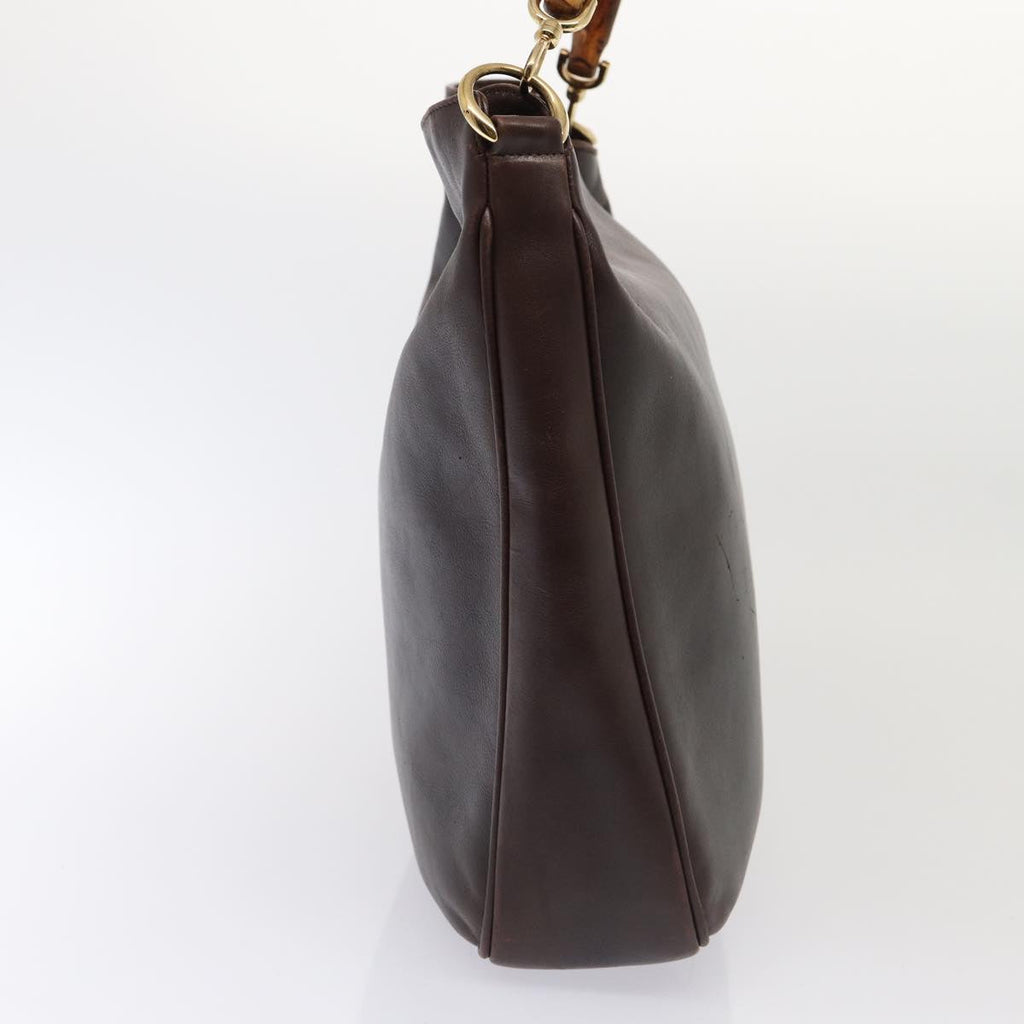 GUCCI Bamboo Shoulder Bag Leather 2way Black Gold 86650