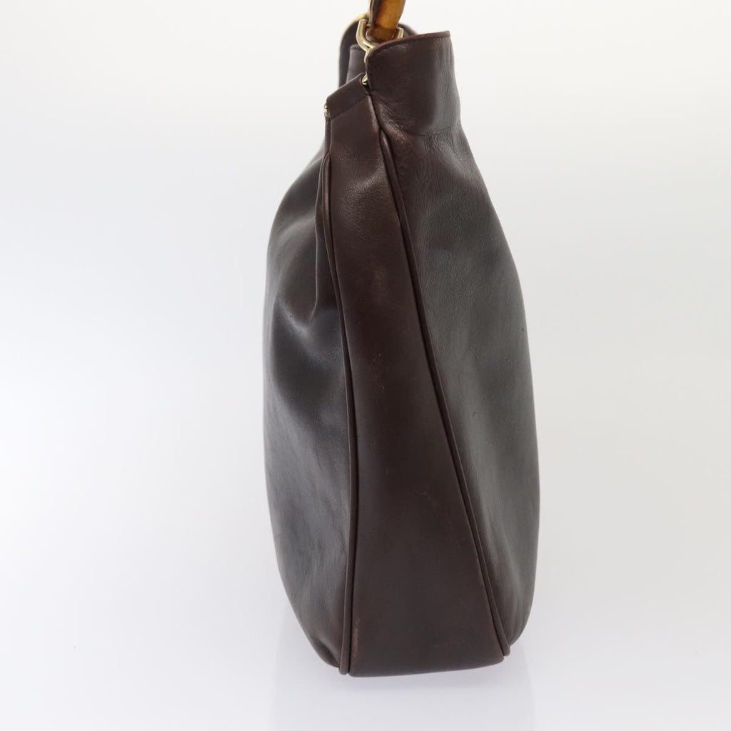 GUCCI Bamboo Shoulder Bag Leather 2way Black Gold 86650