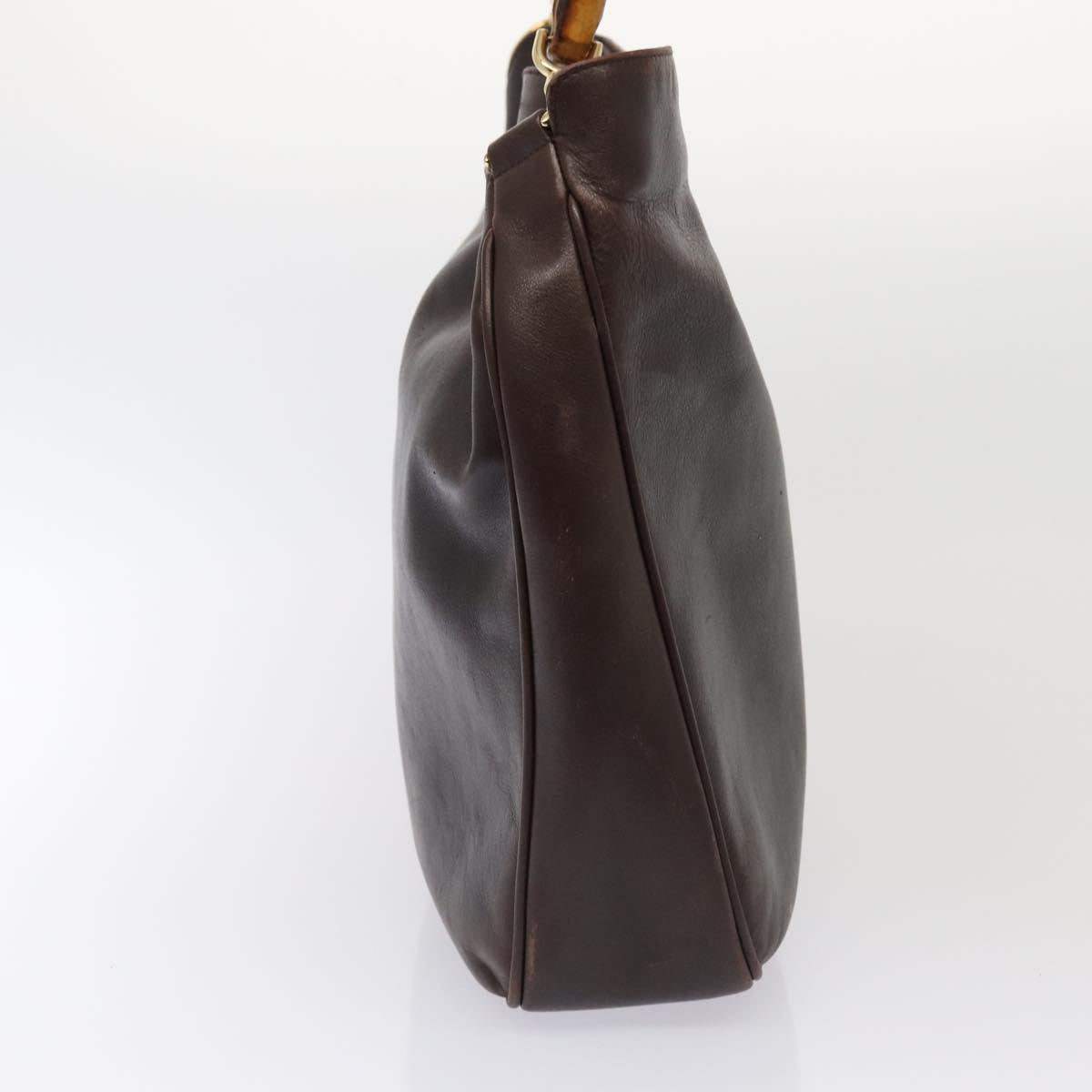 GUCCI Bamboo Shoulder Bag Leather 2way Black Gold 86650