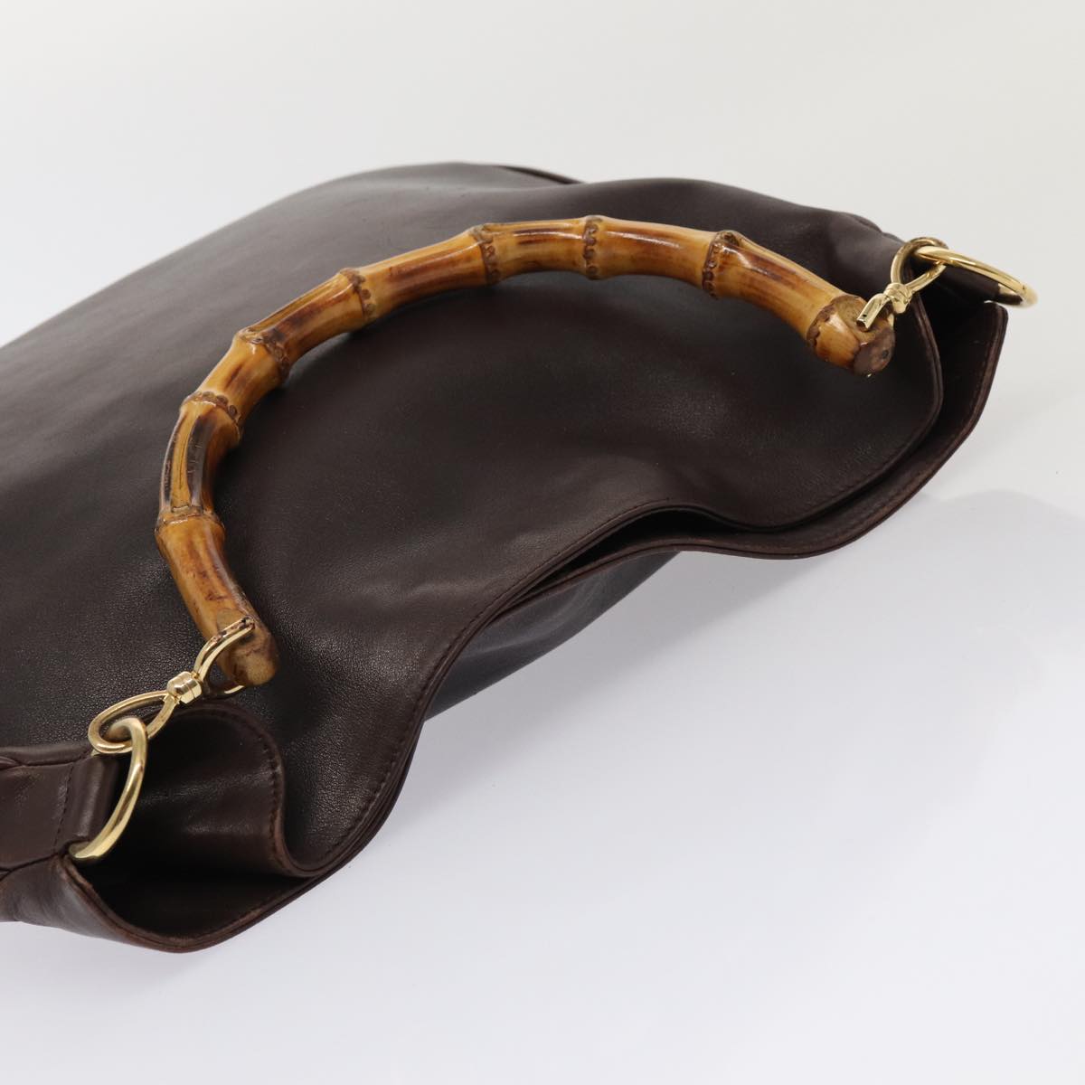 GUCCI Bamboo Shoulder Bag Leather 2way Black Gold 86650