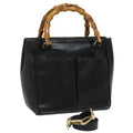 GUCCI Bamboo Hand Bag Leather 2way Black Gold 000 123 0316 86705