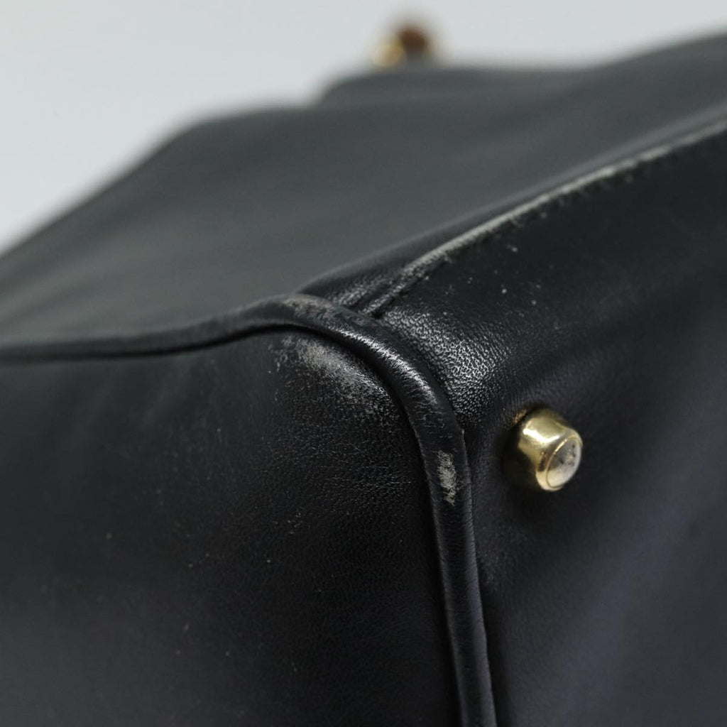 GUCCI Bamboo Hand Bag Leather 2way Black Gold 000 123 0316 86705