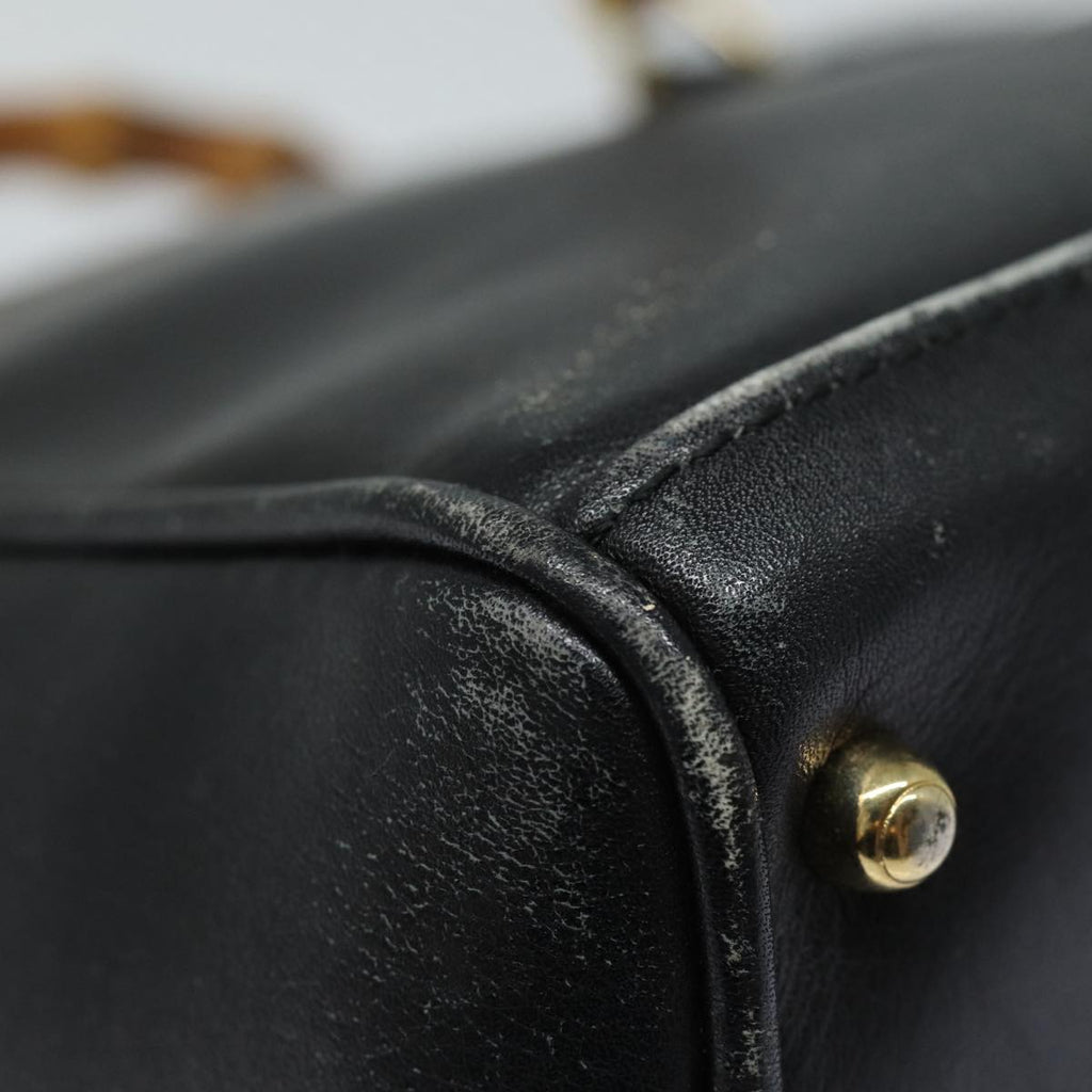 GUCCI Bamboo Hand Bag Leather 2way Black Gold 000 123 0316 86705