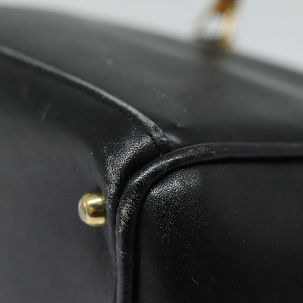 GUCCI Bamboo Hand Bag Leather 2way Black Gold 000 123 0316 86705