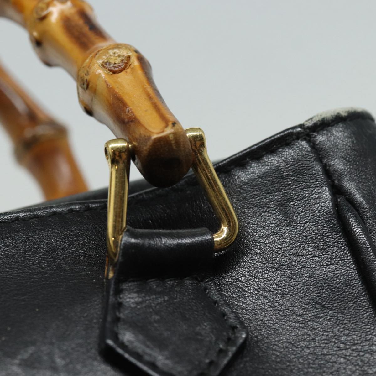 GUCCI Bamboo Hand Bag Leather 2way Black Gold 000 123 0316 86705