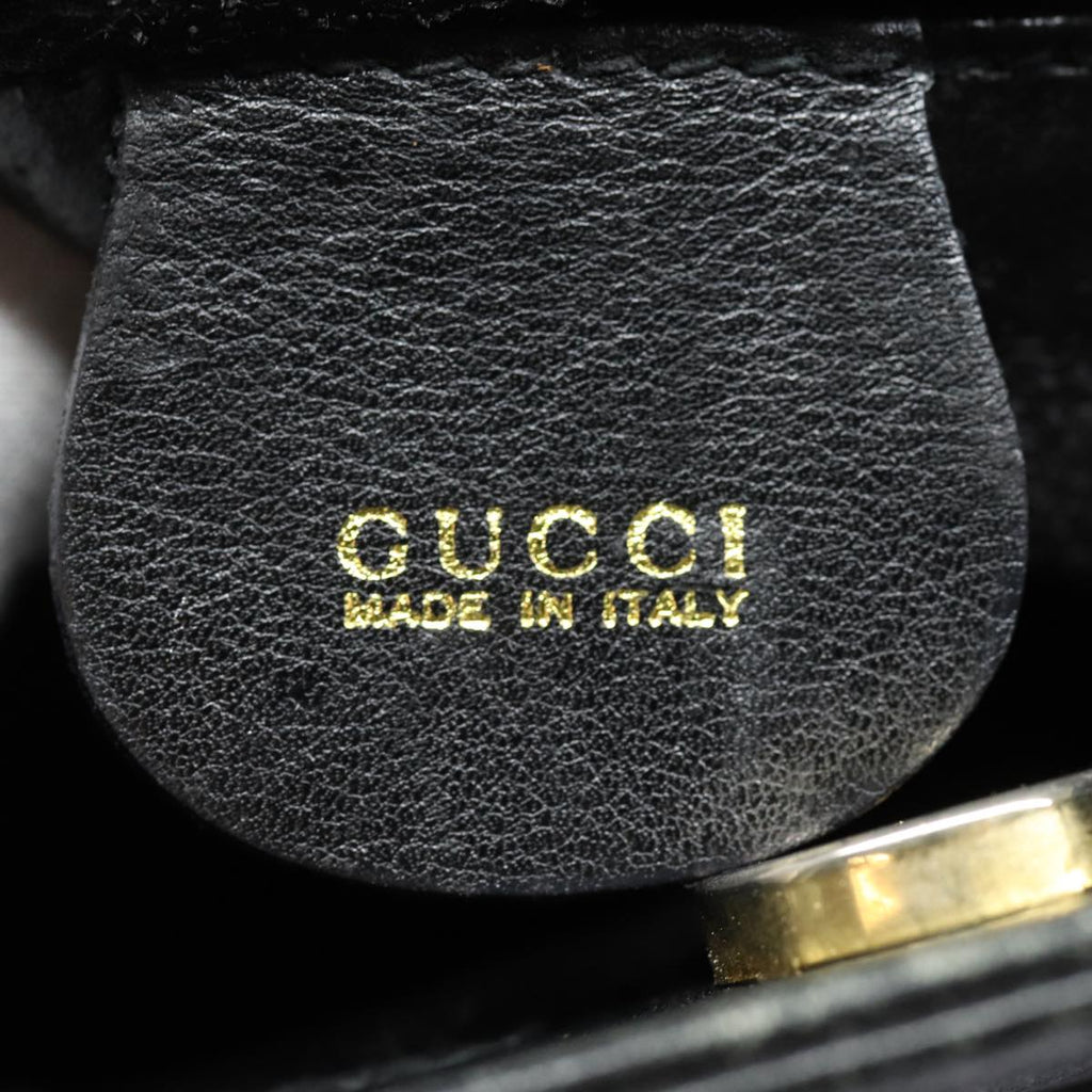 GUCCI Bamboo Hand Bag Leather 2way Black Gold 000 123 0316 86705