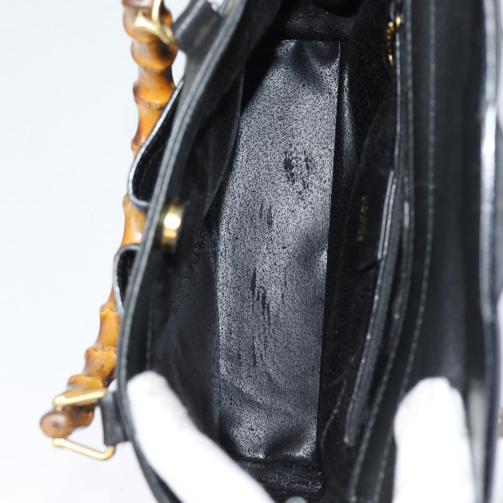 GUCCI Bamboo Hand Bag Leather 2way Black Gold 000 123 0316 86705