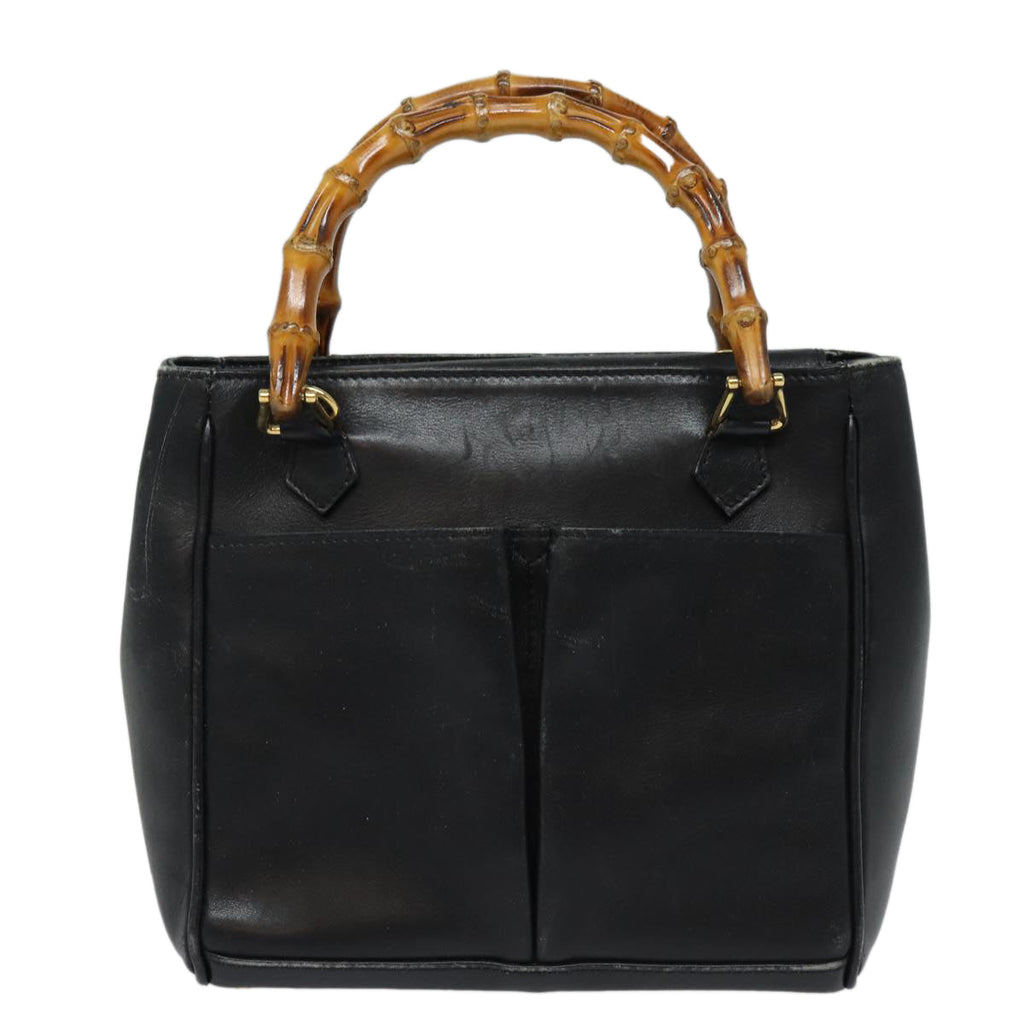 GUCCI Bamboo Hand Bag Leather 2way Black Gold 000 123 0316 86705