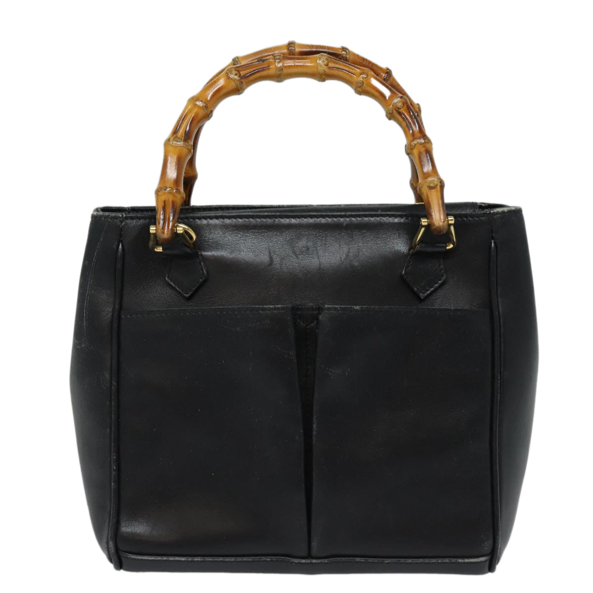 GUCCI Bamboo Hand Bag Leather 2way Black Gold 000 123 0316 86705