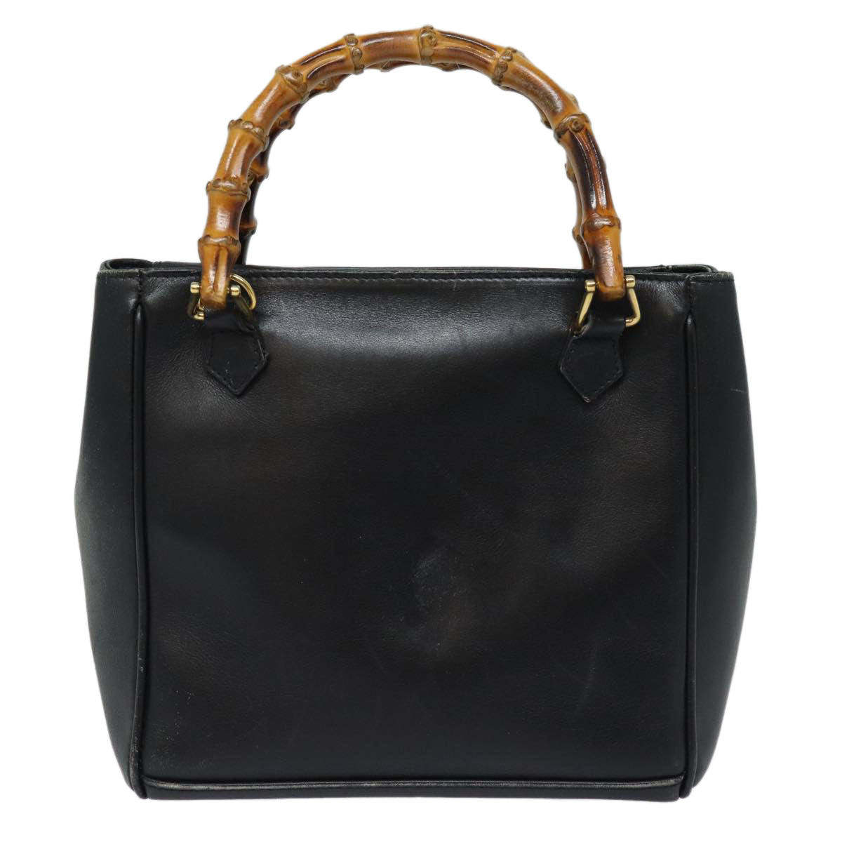 GUCCI Bamboo Hand Bag Leather 2way Black Gold 000 123 0316 86705