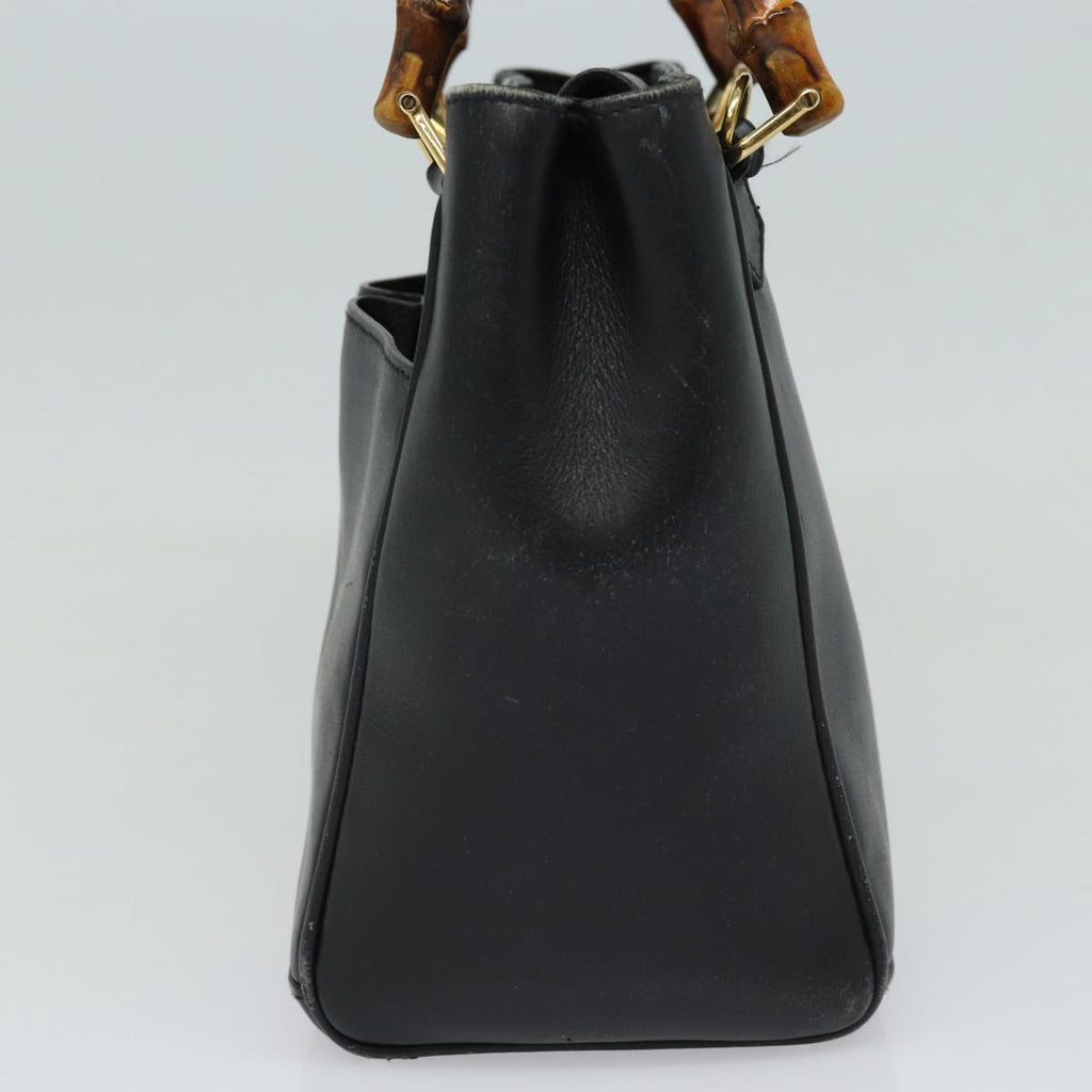 GUCCI Bamboo Hand Bag Leather 2way Black Gold 000 123 0316 86705