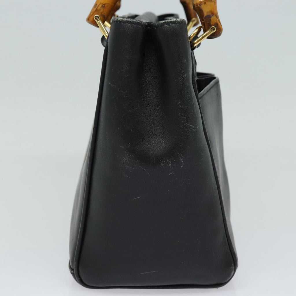 GUCCI Bamboo Hand Bag Leather 2way Black Gold 000 123 0316 86705