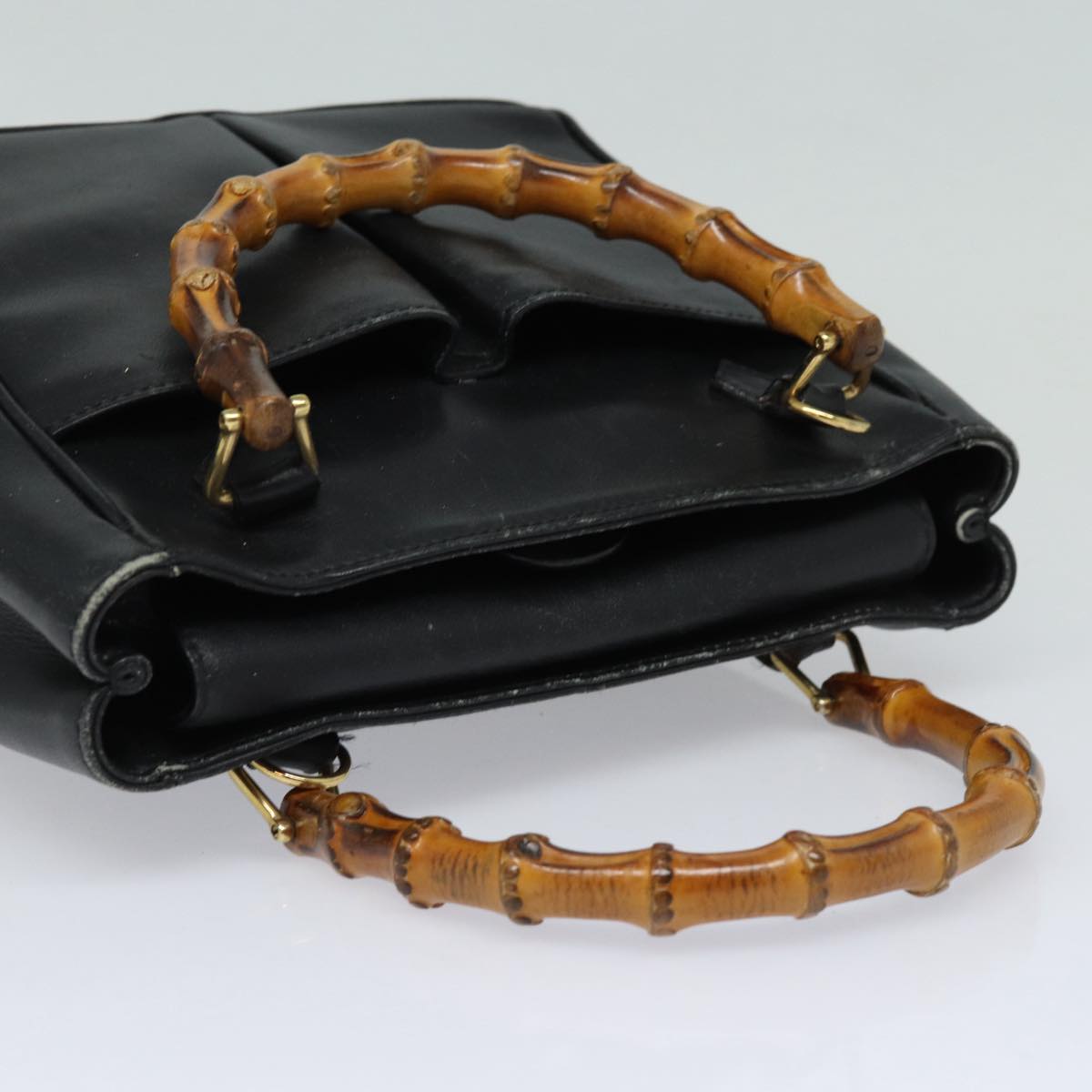 GUCCI Bamboo Hand Bag Leather 2way Black Gold 000 123 0316 86705