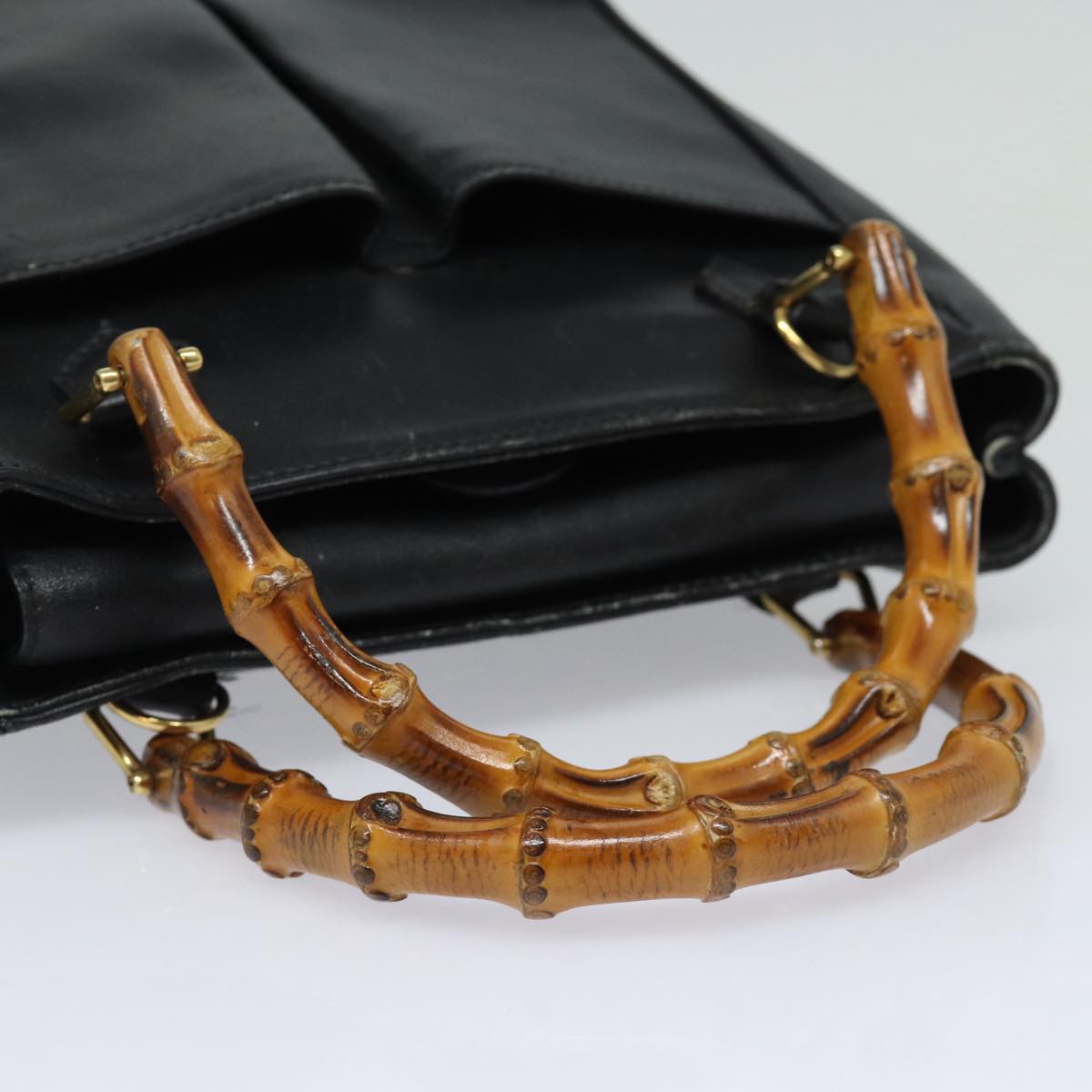 GUCCI Bamboo Hand Bag Leather 2way Black Gold 000 123 0316 86705