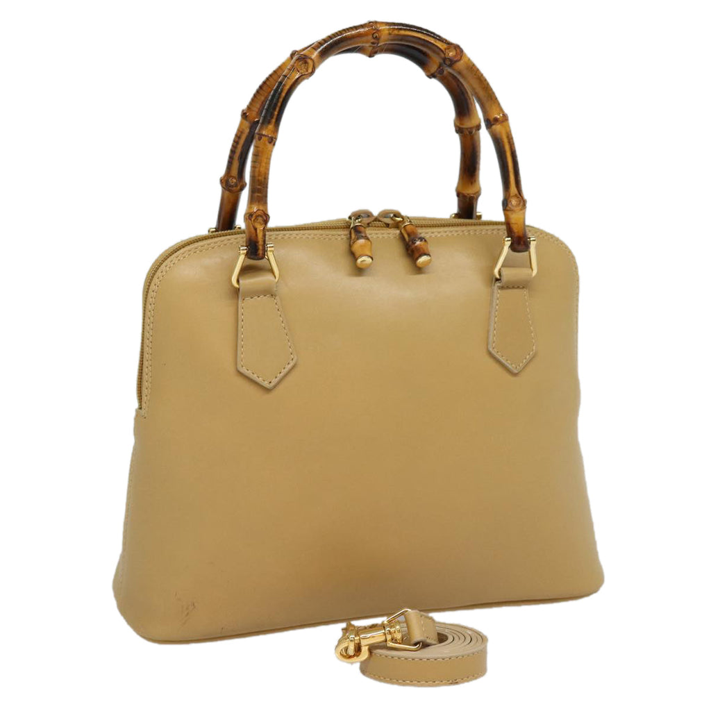GUCCI Bamboo Hand Bag Leather 2way Beige Gold 000 2058 0290 86706