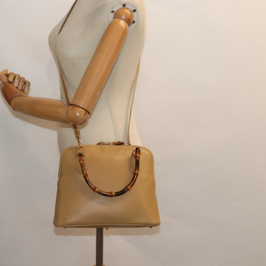 GUCCI Bamboo Hand Bag Leather 2way Beige Gold 000 2058 0290 86706