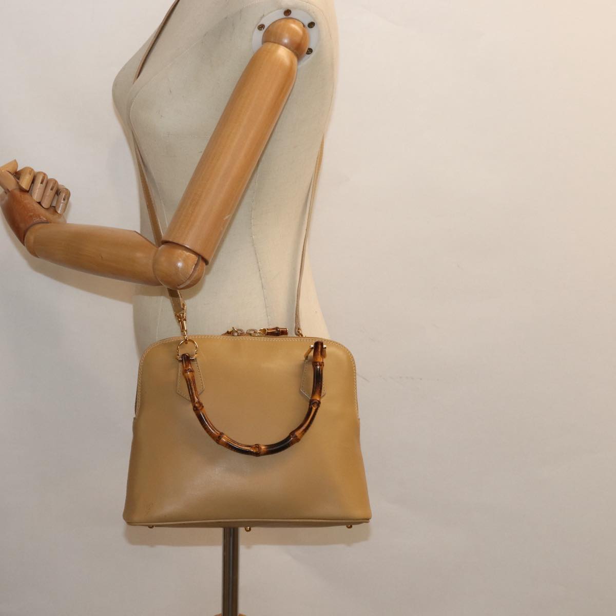 GUCCI Bamboo Hand Bag Leather 2way Beige Gold 000 2058 0290 86706