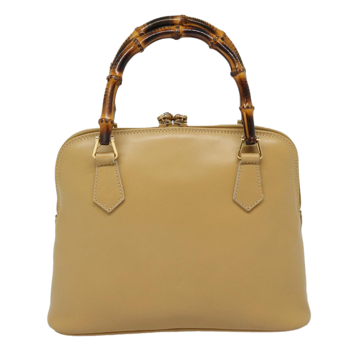 GUCCI Bamboo Hand Bag Leather 2way Beige Gold 000 2058 0290 86706