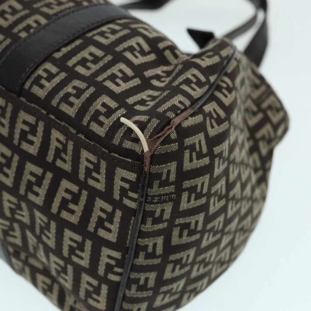 FENDI Zucchino Canvas Mamma Shoulder Bag Brown Black Silver 86710