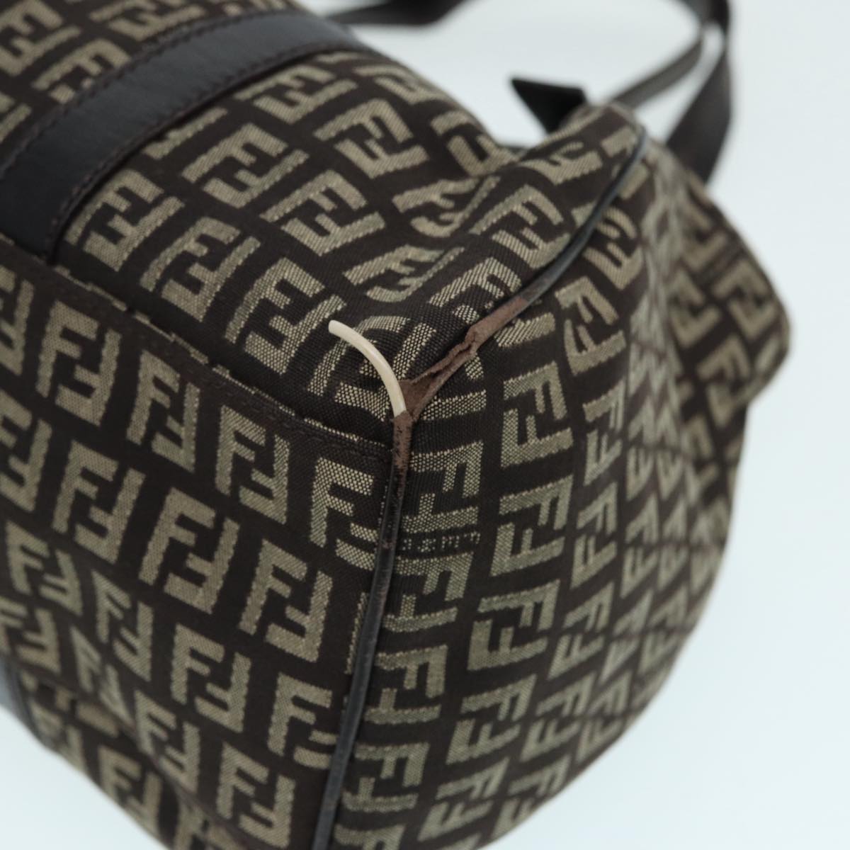 FENDI Zucchino Canvas Mamma Shoulder Bag Brown Black Silver 86710