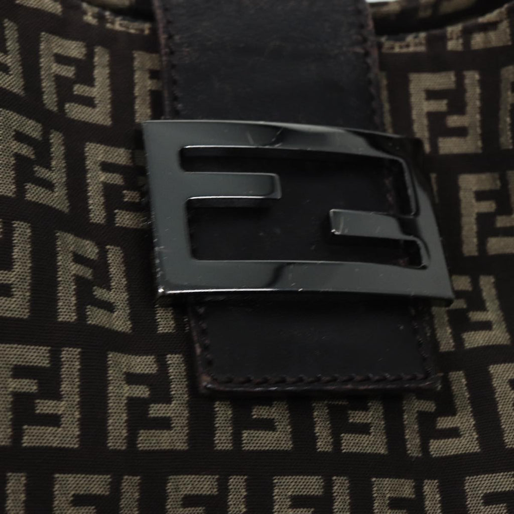 FENDI Zucchino Canvas Mamma Shoulder Bag Brown Black Silver 86710