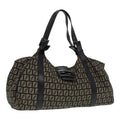 FENDI Zucchino Canvas Mamma Shoulder Bag Brown Black Silver 86710