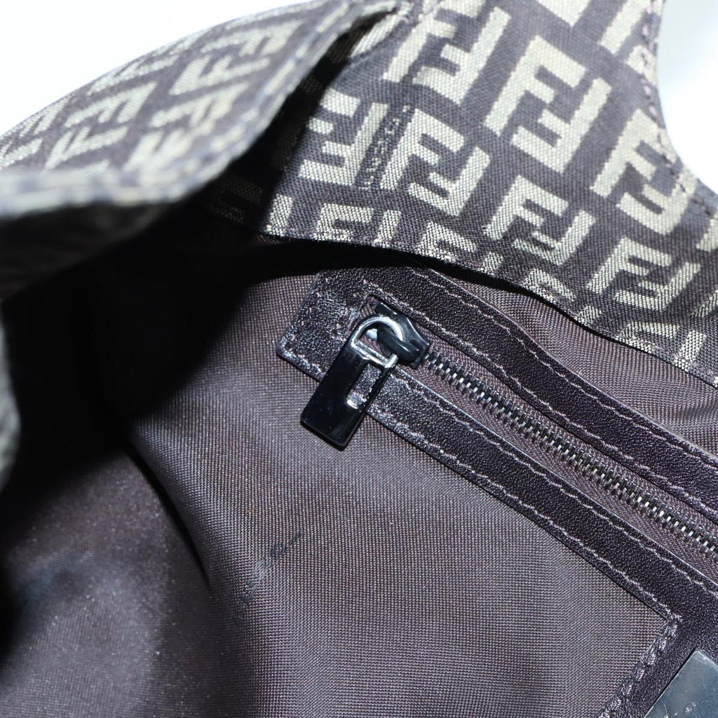 FENDI Zucchino Canvas Mamma Shoulder Bag Brown Black Silver 86710