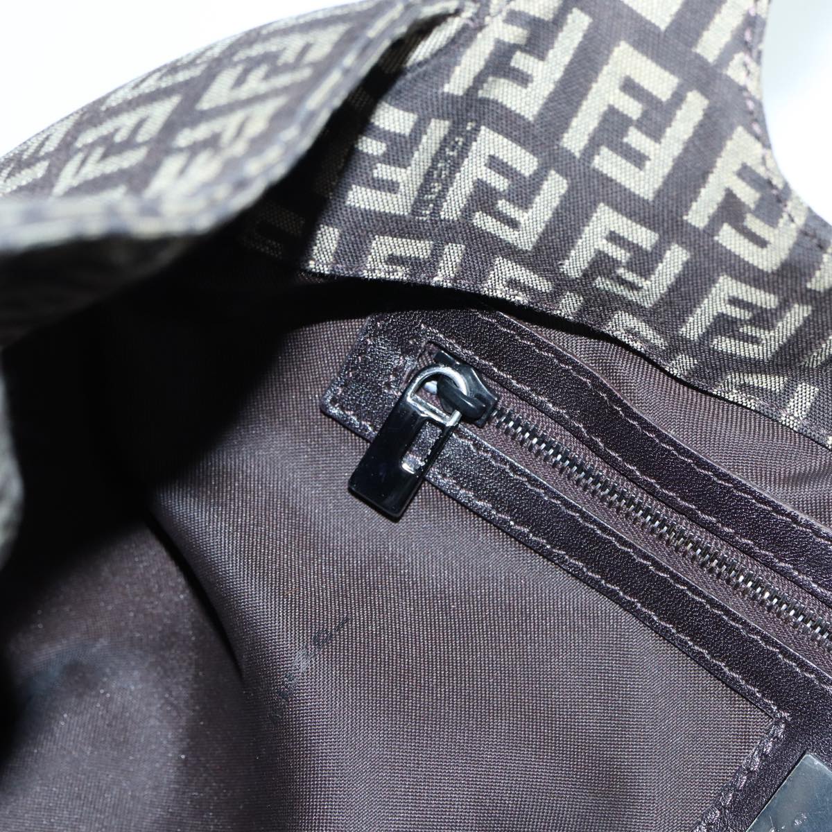 FENDI Zucchino Canvas Mamma Shoulder Bag Brown Black Silver 86710