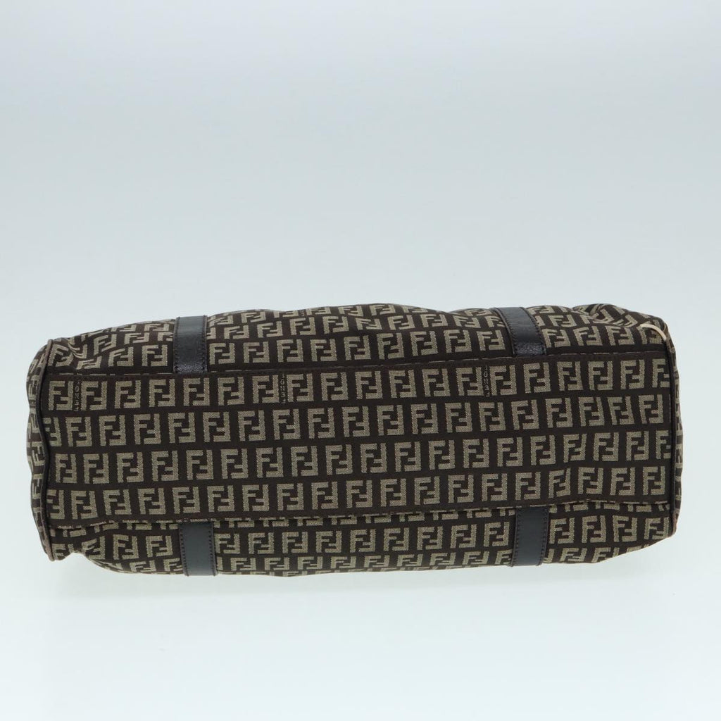 FENDI Zucchino Canvas Mamma Shoulder Bag Brown Black Silver 86710
