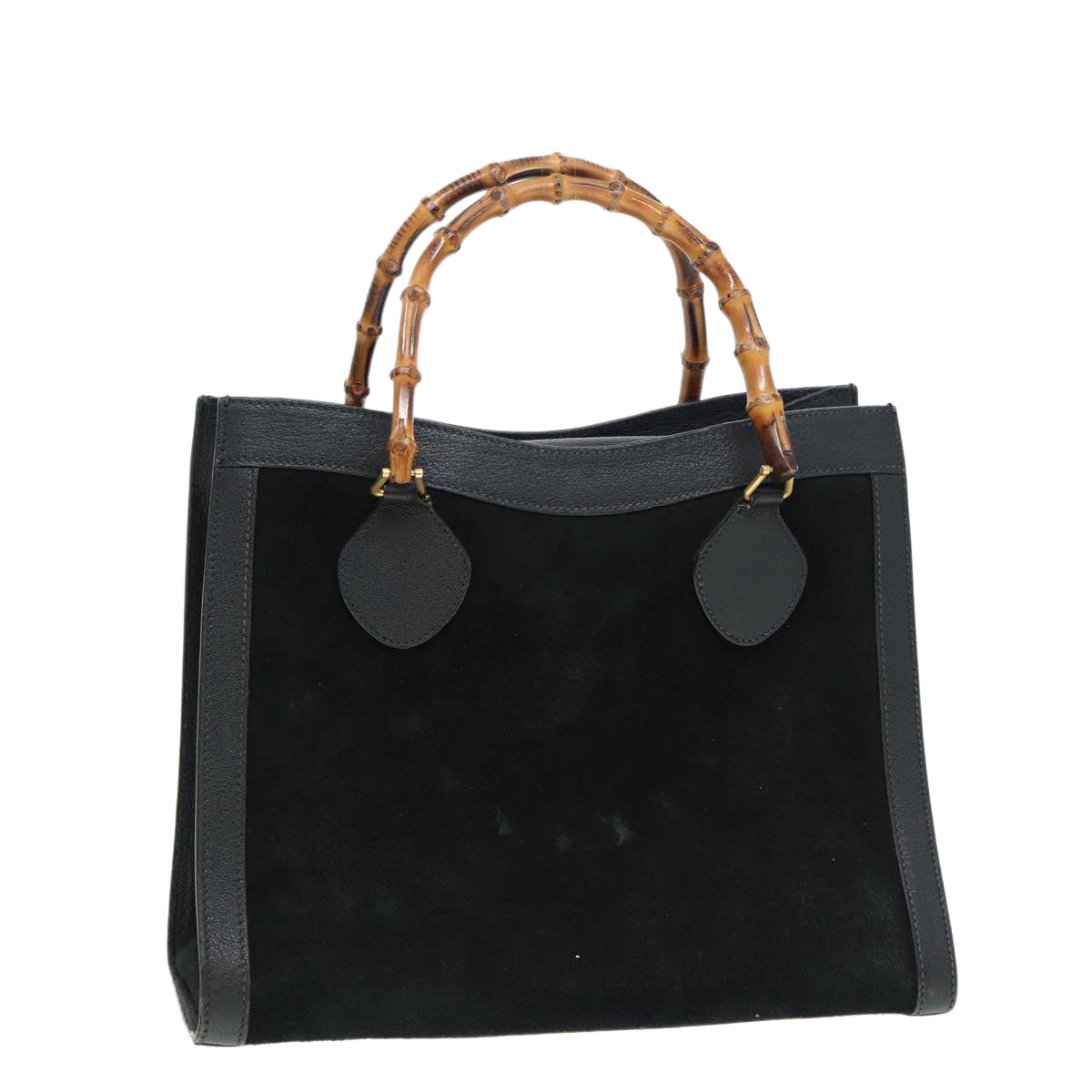 GUCCI Bamboo Hand Bag Suede Leather Black Gold 002 0260 2615 86722