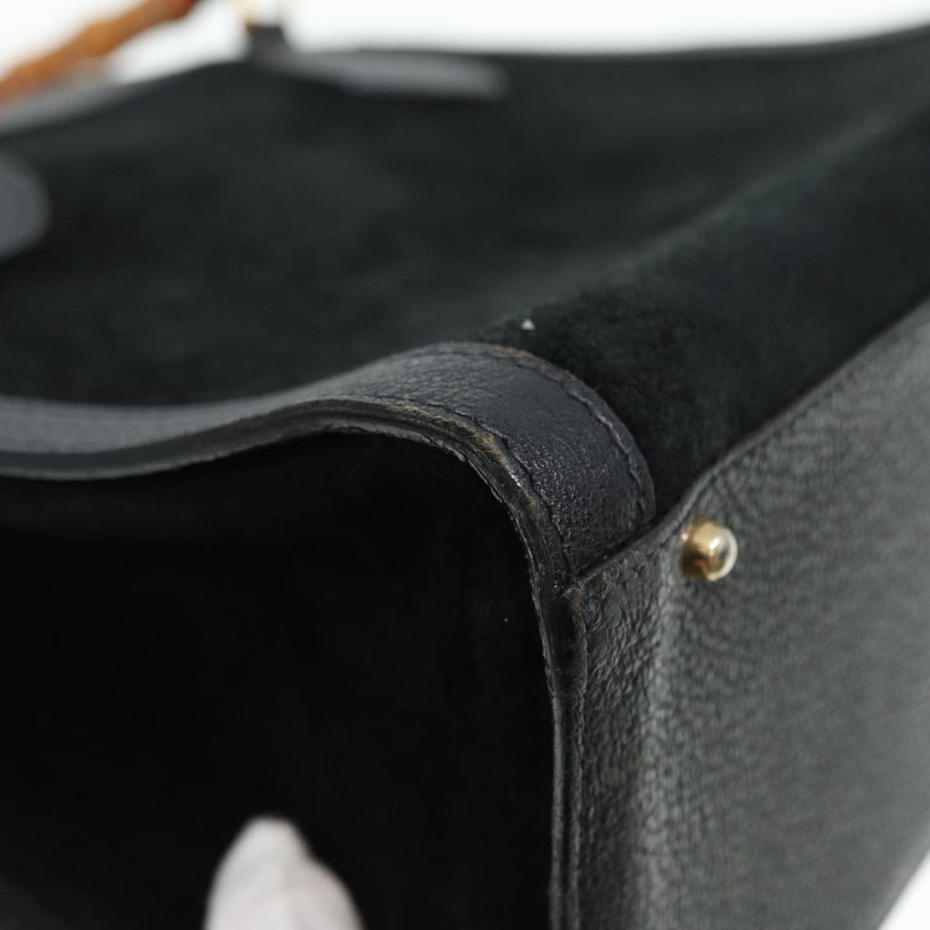 GUCCI Bamboo Hand Bag Suede Leather Black Gold 002 0260 2615 86722
