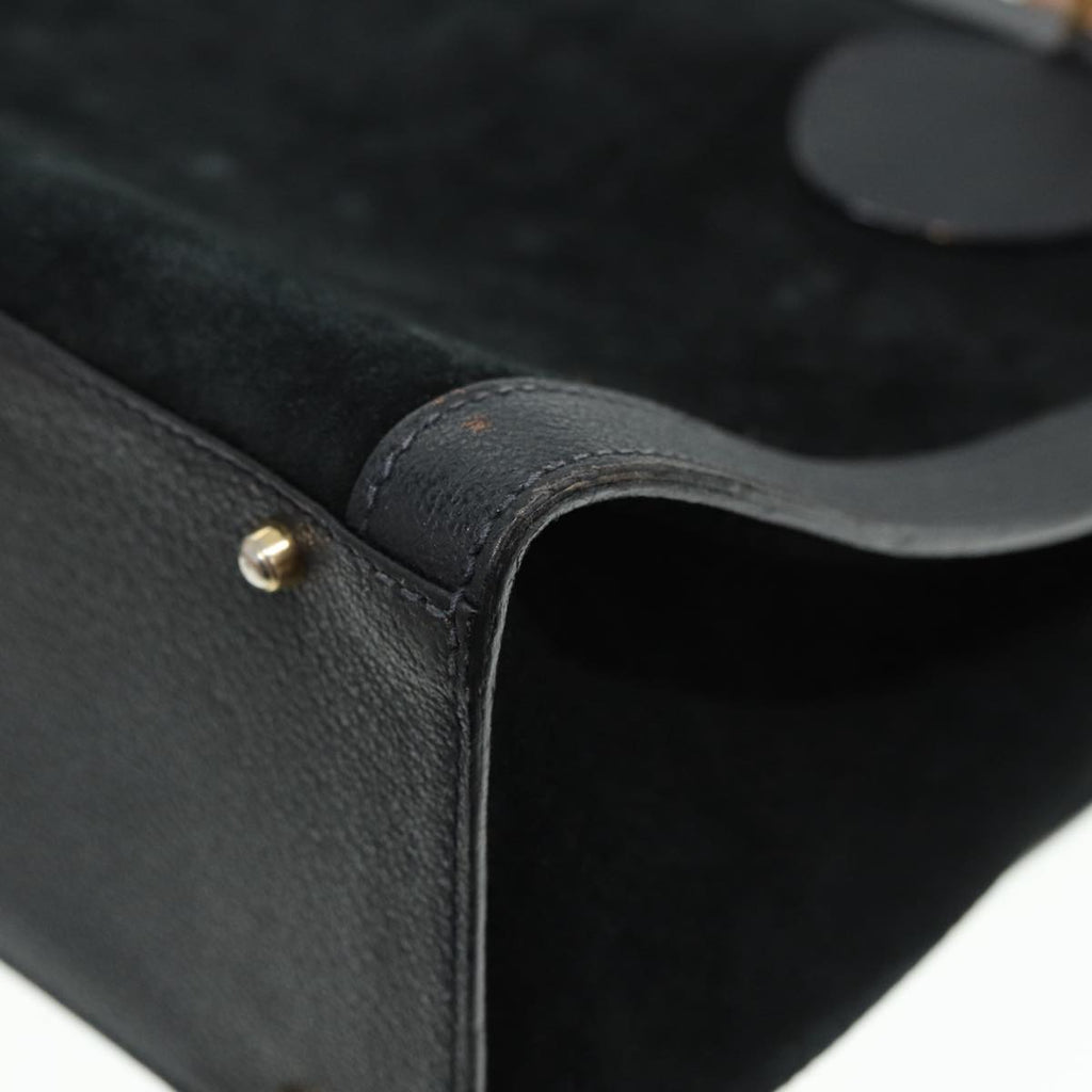 GUCCI Bamboo Hand Bag Suede Leather Black Gold 002 0260 2615 86722