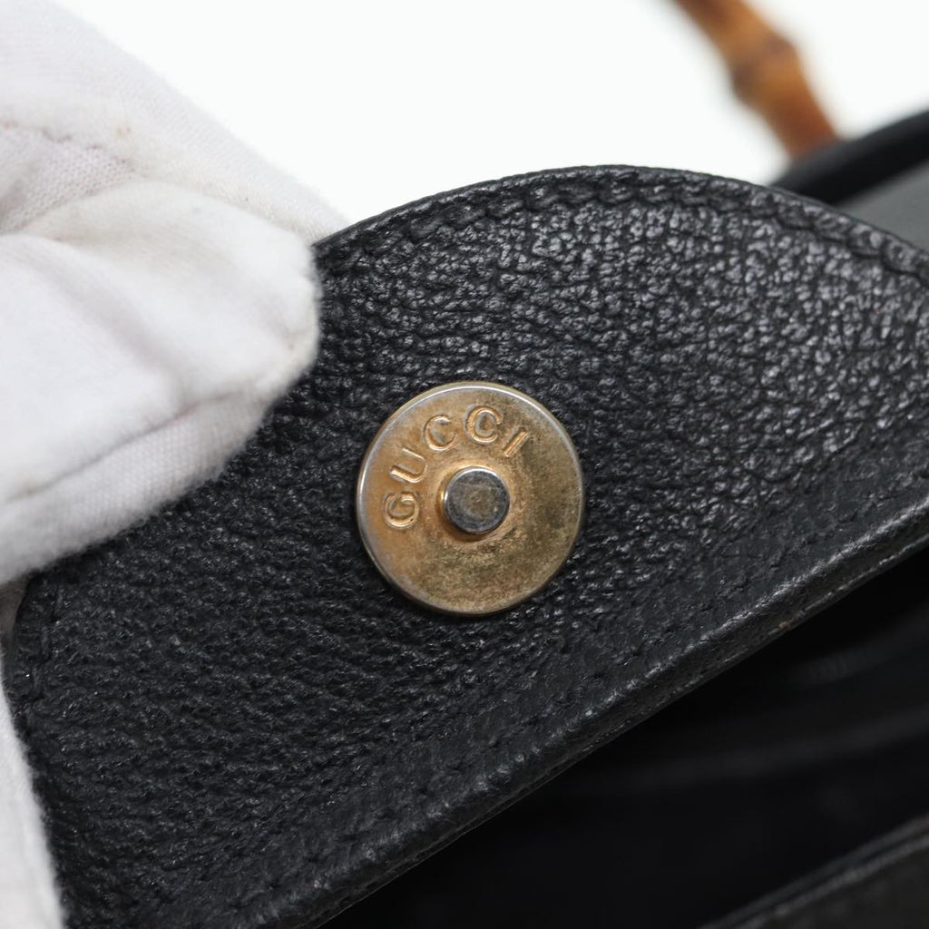 GUCCI Bamboo Hand Bag Suede Leather Black Gold 002 0260 2615 86722