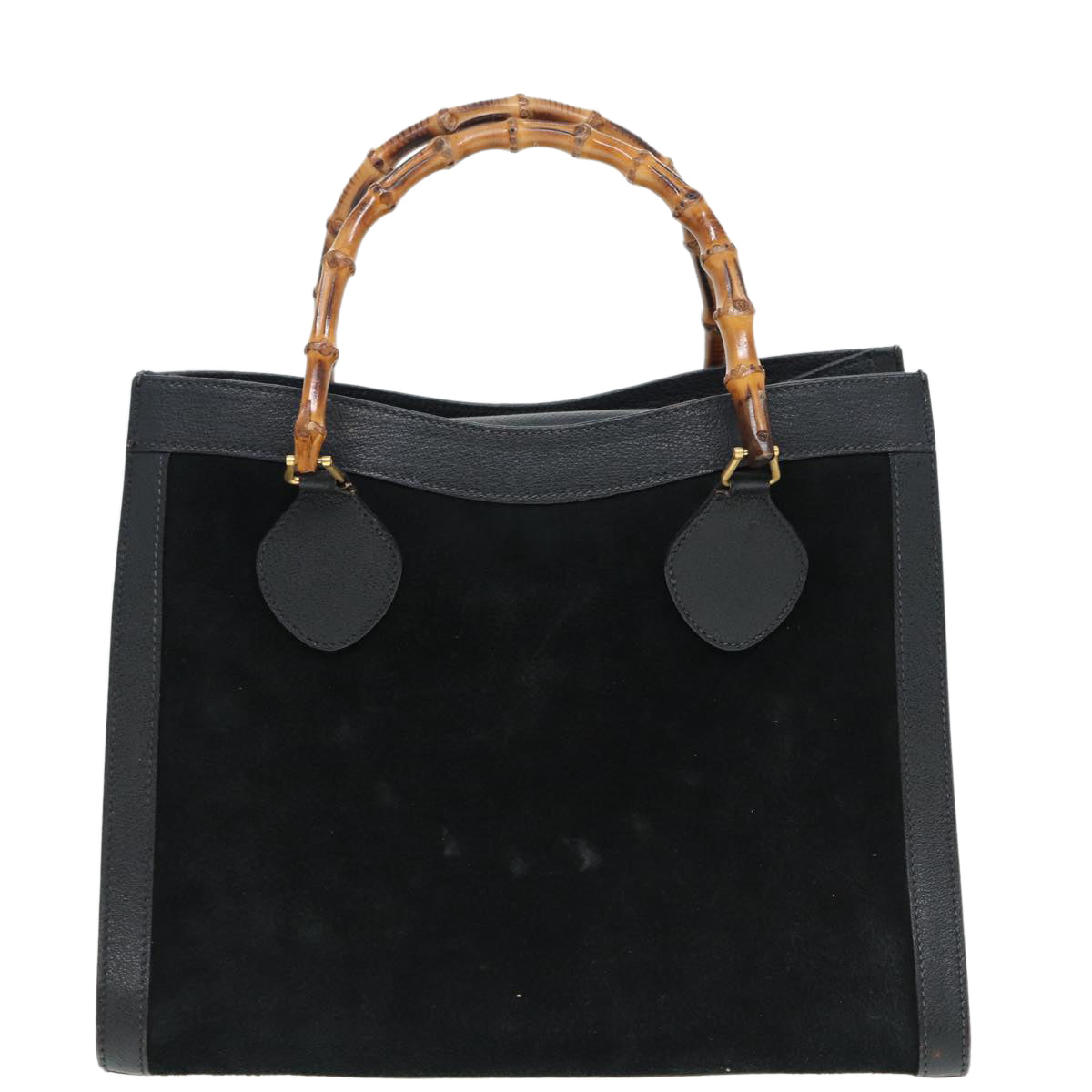 GUCCI Bamboo Hand Bag Suede Leather Black Gold 002 0260 2615 86722