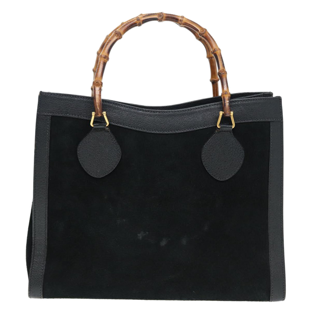 GUCCI Bamboo Hand Bag Suede Leather Black Gold 002 0260 2615 86722