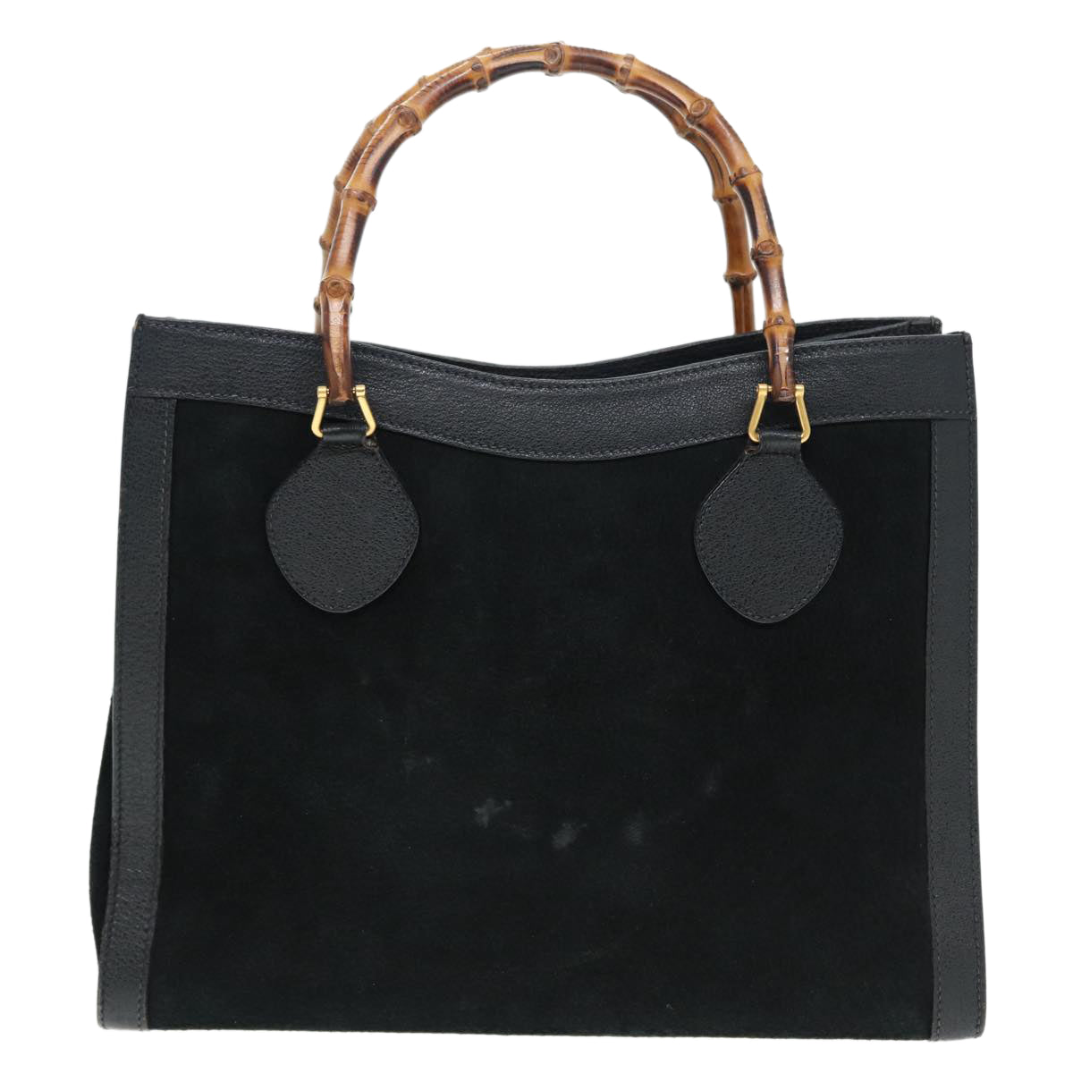 GUCCI Bamboo Hand Bag Suede Leather Black Gold 002 0260 2615 86722