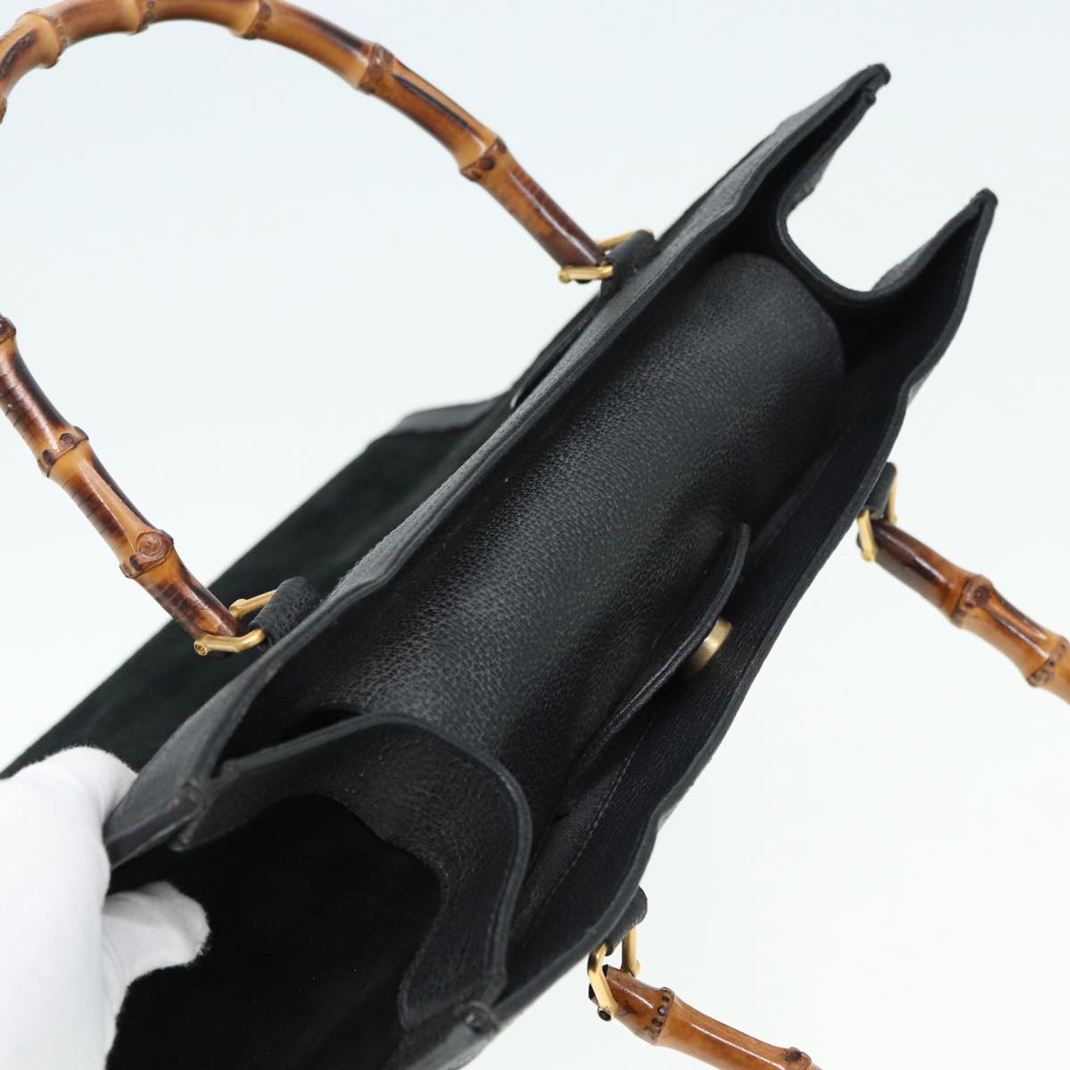 GUCCI Bamboo Hand Bag Suede Leather Black Gold 002 0260 2615 86722
