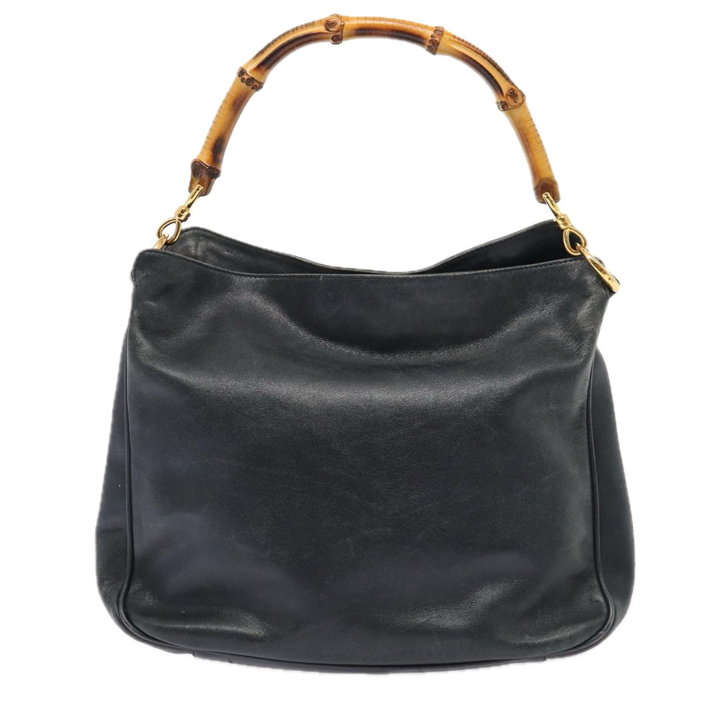 GUCCI Bamboo Shoulder Bag Leather 2way Navy Gold 001 1705 1638 86727