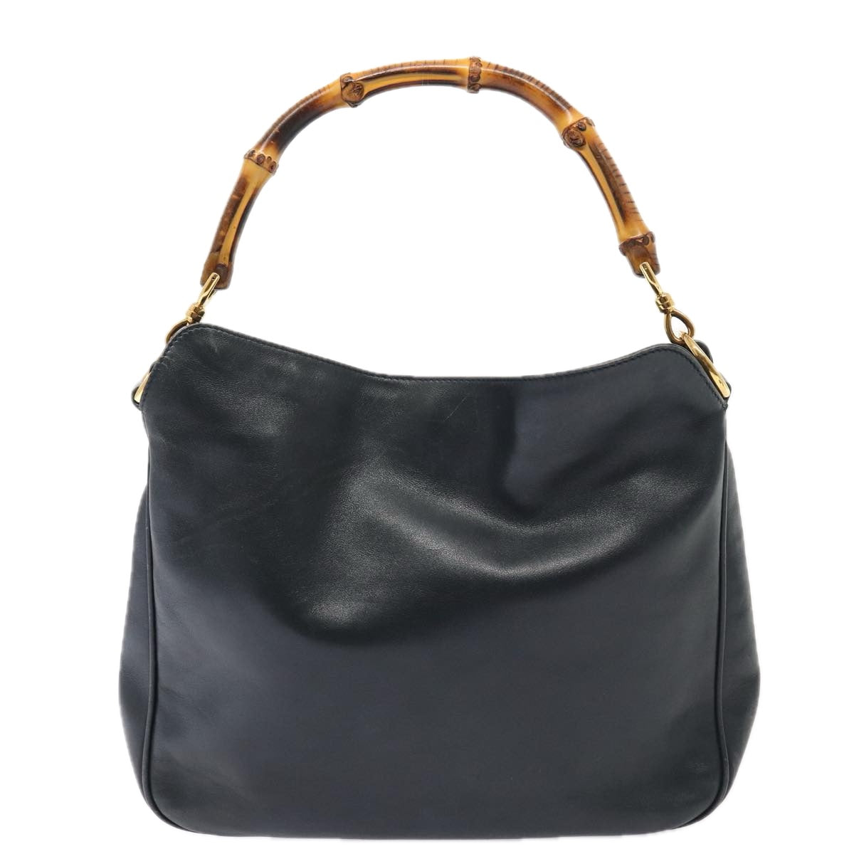 GUCCI Bamboo Shoulder Bag Leather 2way Navy Gold 001 1705 1638 86727