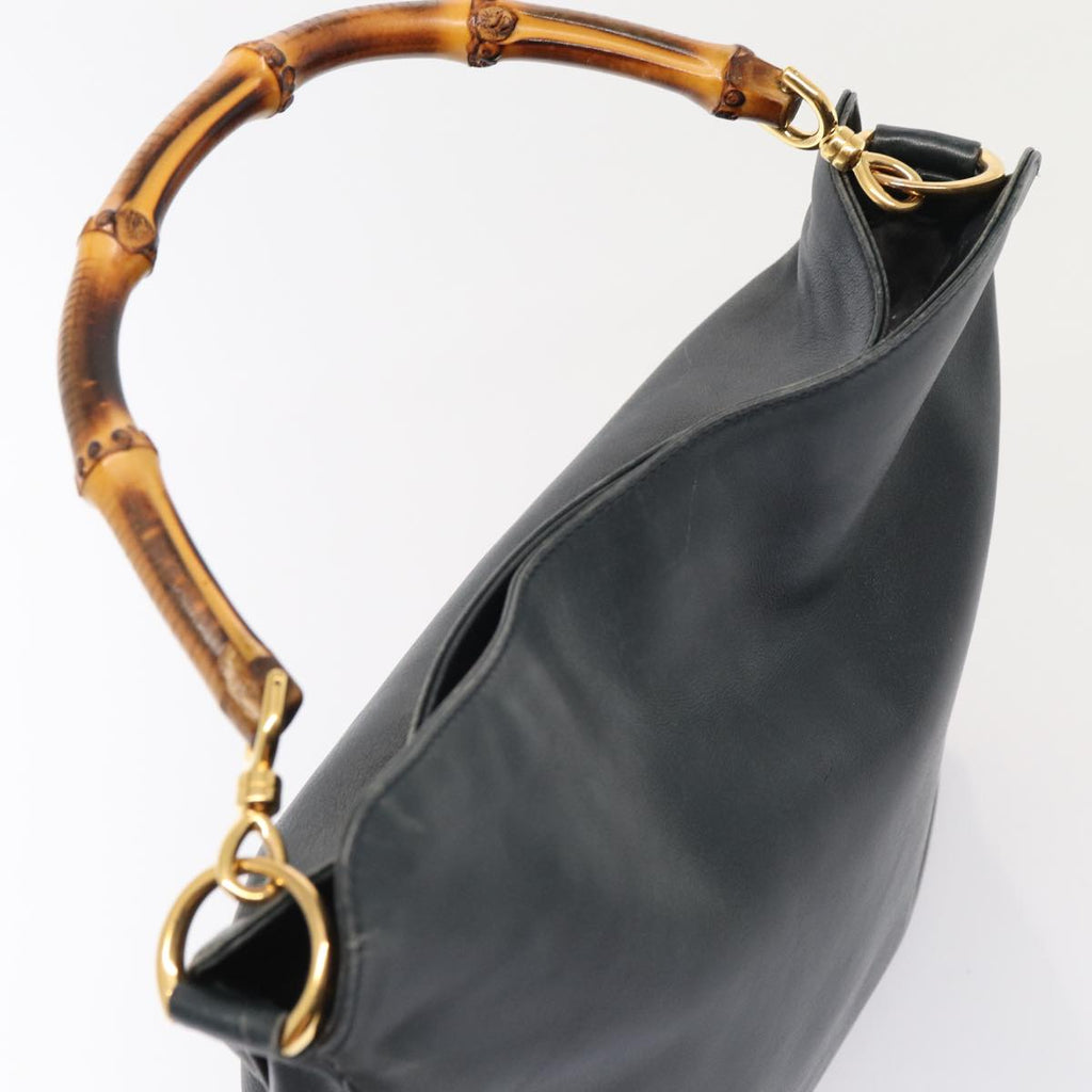 GUCCI Bamboo Shoulder Bag Leather 2way Navy Gold 001 1705 1638 86727