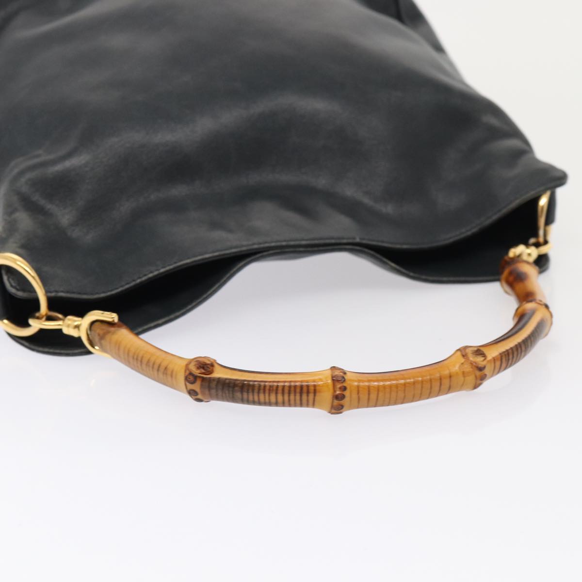 GUCCI Bamboo Shoulder Bag Leather 2way Navy Gold 001 1705 1638 86727