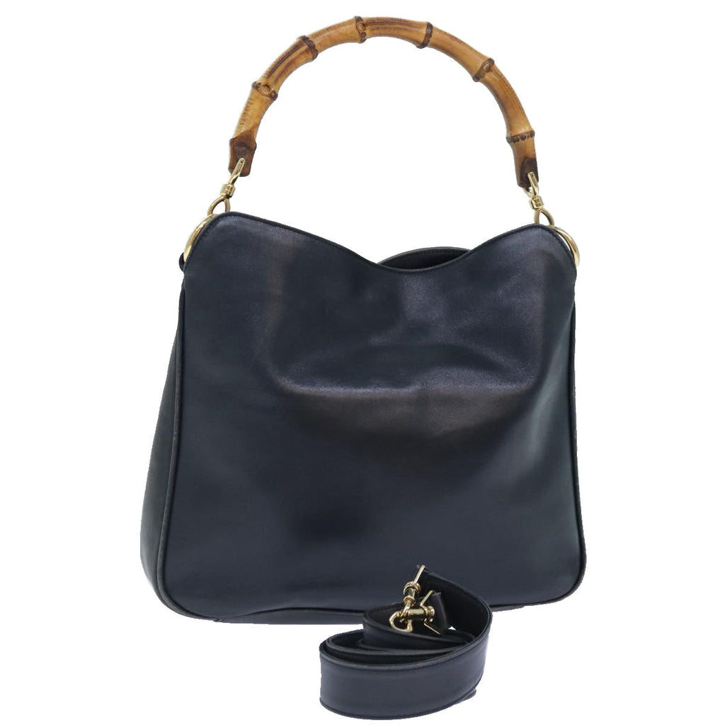 GUCCI Hand Bag Leather 2way Navy Gold 001 0166 1638 86728