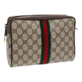 GUCCI GG Supreme Web Sherry Line Clutch Bag PVC Beige Red 75 01 012 86824