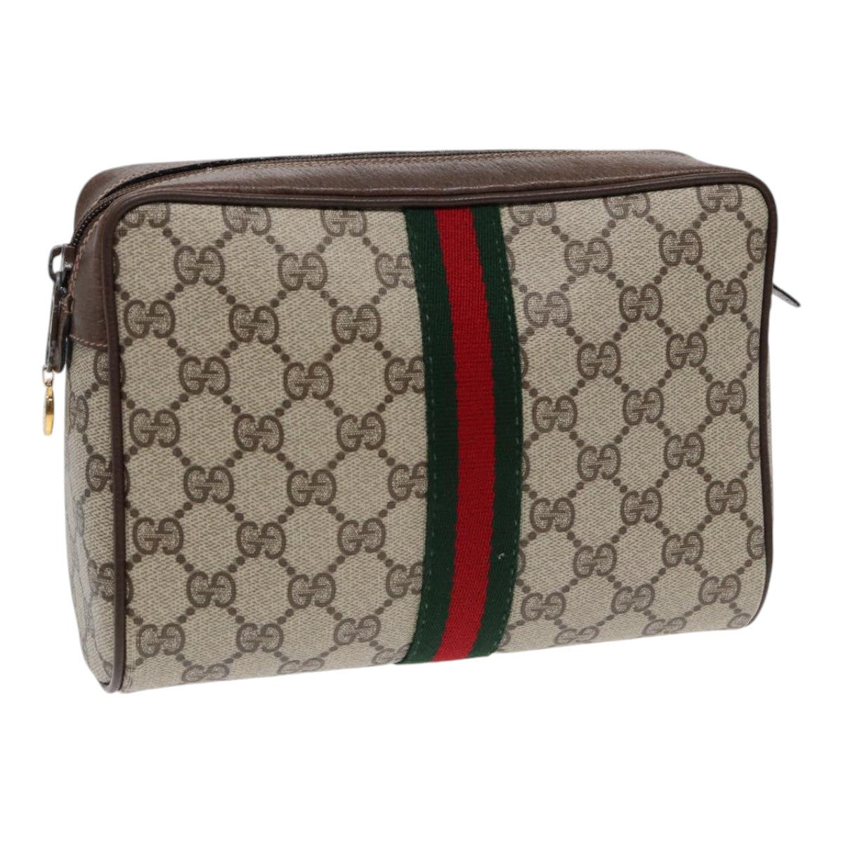 GUCCI GG Supreme Web Sherry Line Clutch Bag PVC Beige Red 75 01 012 86824