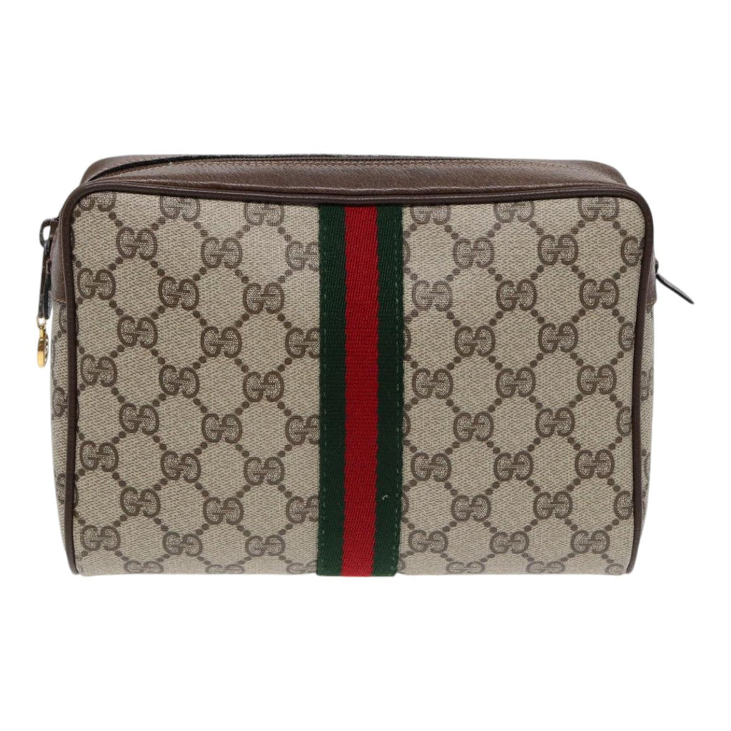 GUCCI GG Supreme Web Sherry Line Clutch Bag PVC Beige Red 75 01 012 86824