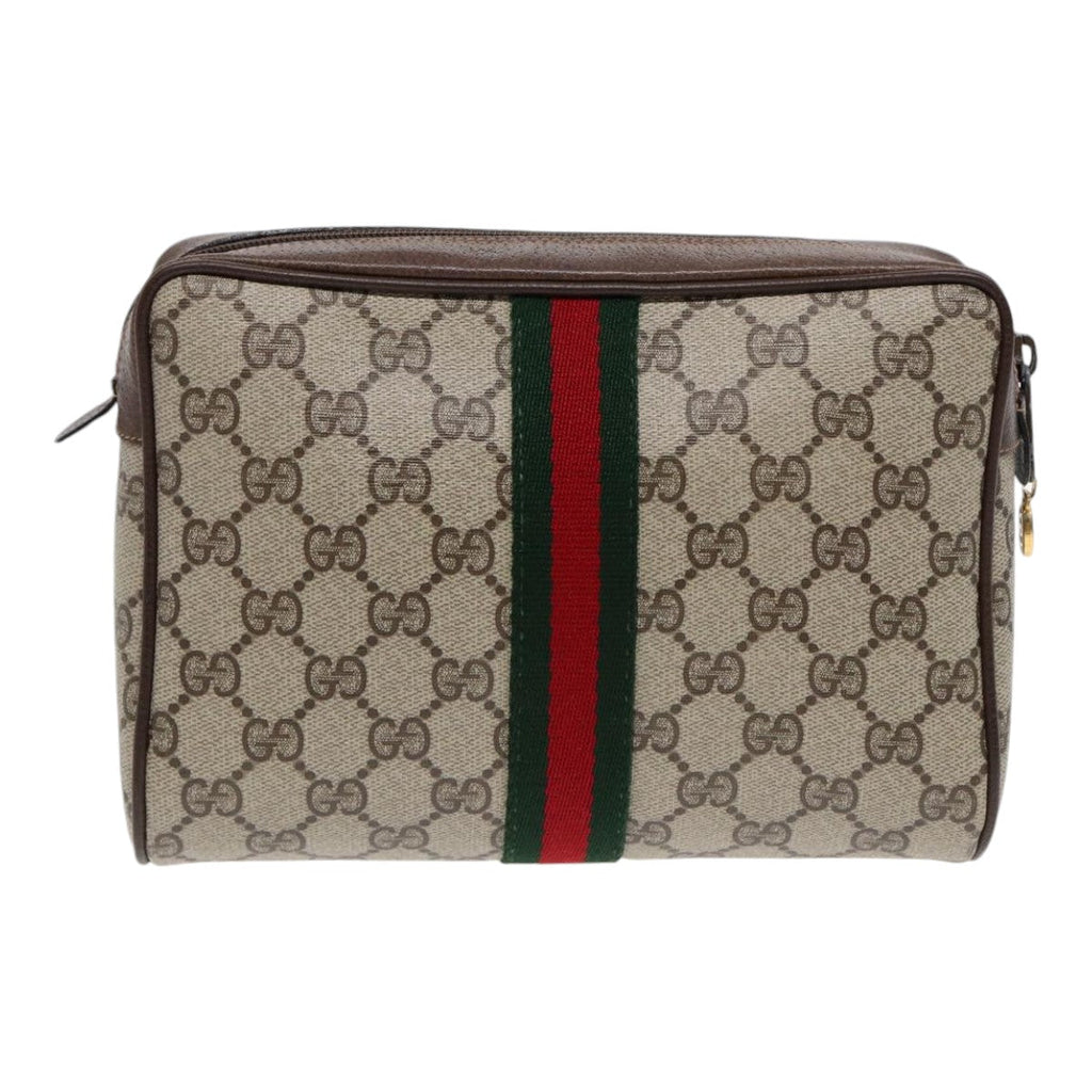 GUCCI GG Supreme Web Sherry Line Clutch Bag PVC Beige Red 75 01 012 86824